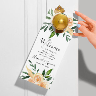 Affichette De Porte Peach Roses   Accueil Mariage et ne pas déranger