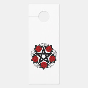 Affichette De Porte Pentagramme aux roses rouges