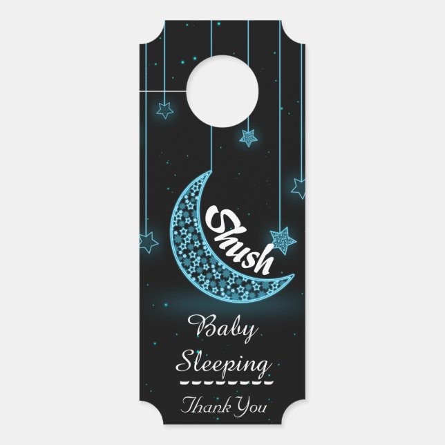 Affichette De Porte Pépinière personnalisée Lune et étoiles (Devant)