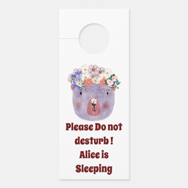 Affichette De Porte Pesonalized beau animal avec fleurs violet (Devant)