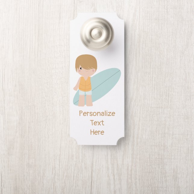 Affichette De Porte Petit Surfer Dude Boy Salle Enfants (Sur le bouton)