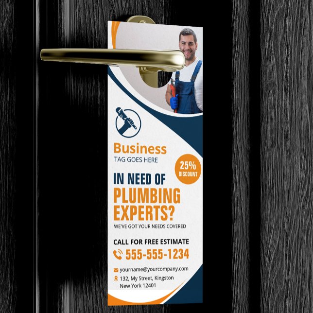 Affichette De Porte Plomberie professionnelle Réparation Plumber Bleu  (Créateur téléchargé)