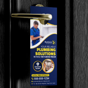 Affichette De Porte Plombier Technicien en plomberie Entrepreneur Bleu