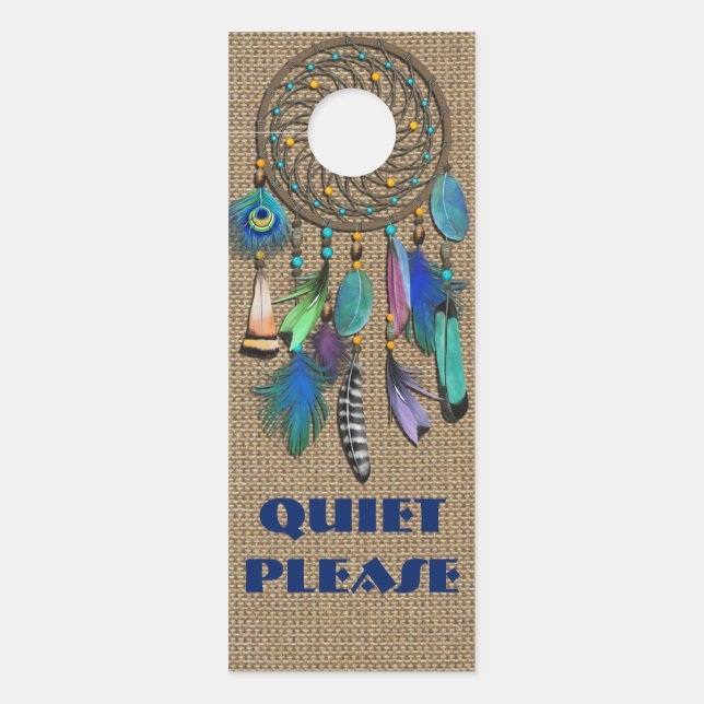 Affichette De Porte Plumes bleues | Dreamcatcher | Calme S'Il Vous Pla (Devant)