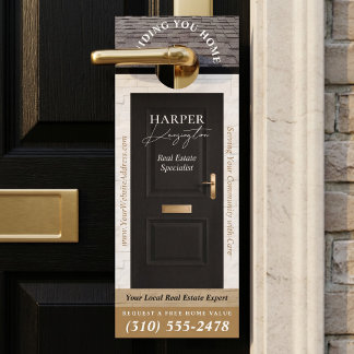 Affichette De Porte Professional Real Estate Agent Marketing Black