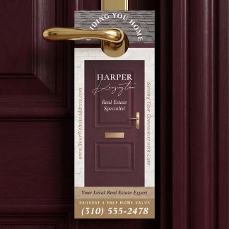 Affichette De Porte Professional Real Estate Agent Marketing Burgundy