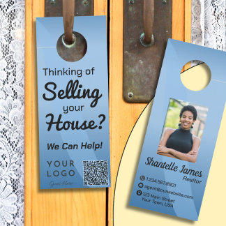 Affichette De Porte Professionnel Bleu Photo QR Code Moderne Immobilie