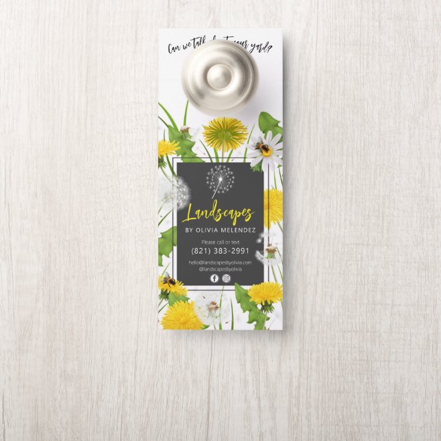 Affichette De Porte Promotion du service d'entretien de pelouse nature (Sur le bouton)