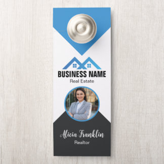 Affichette De Porte Realtor Modern Black Blue Real Estate Agent Photo 