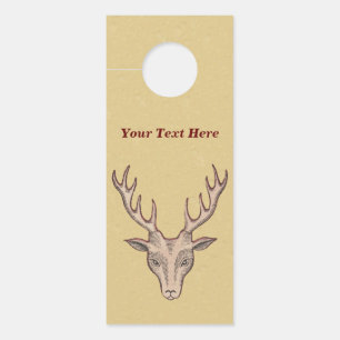 Affichette De Porte Red Outlined Male Deer Head Big Antlers Tan