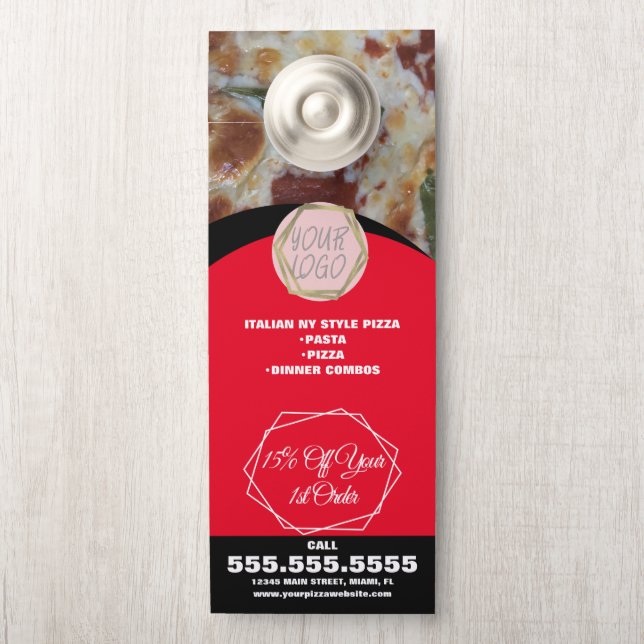 Affichette De Porte Restaurant Pizza Spécialités du déjeuner Affaires  (Sur le bouton)