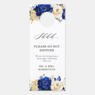 Affichette De Porte Royal Bleu Jaune Or Métallque Ne Disturbe Pas