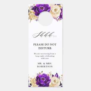 Affichette De Porte Royal Violet Or Floral Ne Disturbe Pas