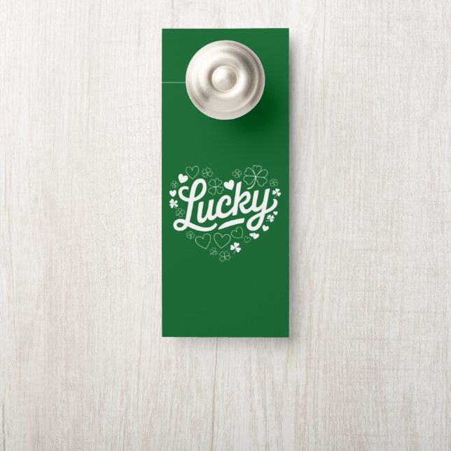 Affichette De Porte Saint Patrick's Day Heart Lucky Clover Shamrock (Sur le bouton)