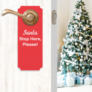 Affichette De Porte Santa Stop Here Please Festive Rouge