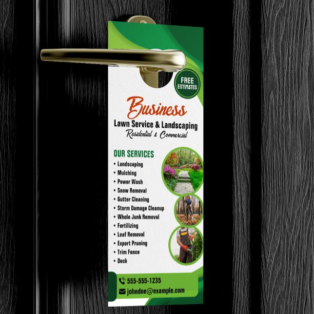 Affichette De Porte Service d'aménagement paysager et de pelouse vert  (Créateur téléchargé)