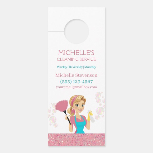 Affichette De Porte Service De Nettoyage Des Filles Maid Rose Cute (Devant)