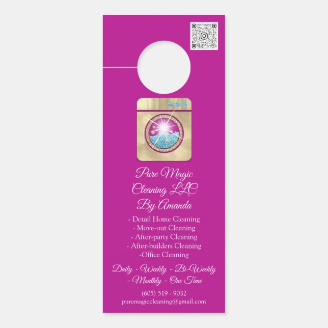 Affichette De Porte Service de nettoyage Lave-linge QRCode Gold Rose (Devant)