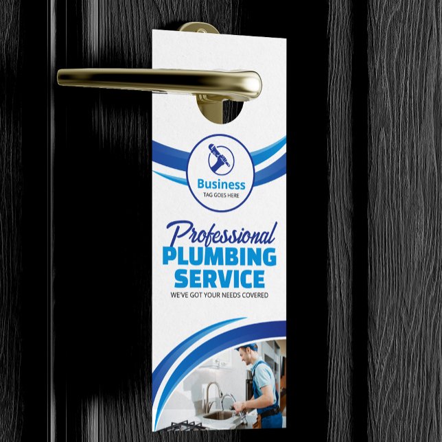 Affichette De Porte Service de plomberie bleu Réparation Plomber Entre (Créateur téléchargé)