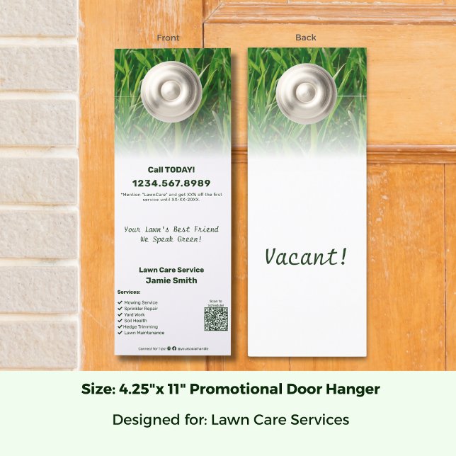 Affichette De Porte Service d'entretien de pelouse Promotionnels sur m (Lawn Care Service Promotional Custom Door Hanger; Size: 4.25 x 11 Inch)
