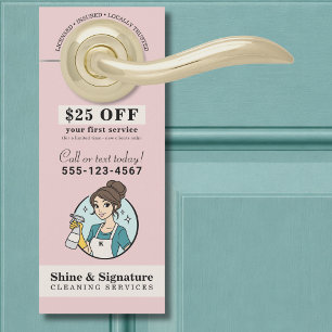 Affichette De Porte Services de nettoyage Modern Pink Maid