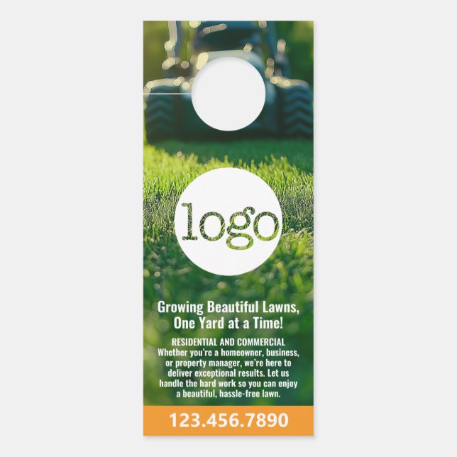 Affichette De Porte Services de pelouse - Sciage, Logo d'aménagement p (Devant)