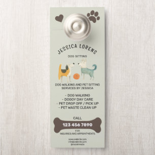 Affichette De Porte Services de promenade de chien mignon et de garde