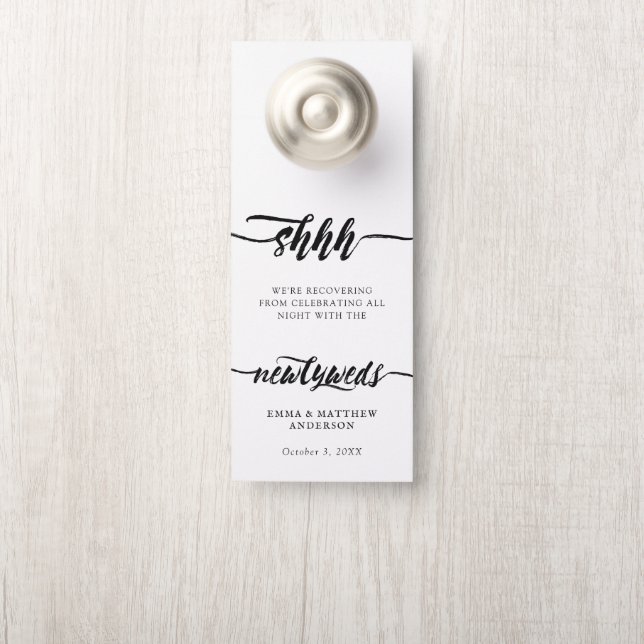 Affichette De Porte Shhh Black Brush Script Ne Disturb Pas Mariage (Sur le bouton)