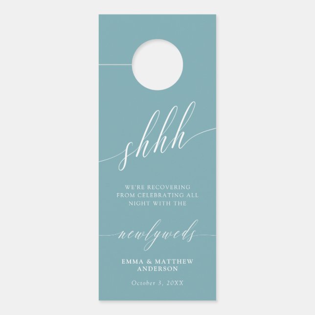 Affichette De Porte Shhhh Turquoise blanc Ne dérangez pas Mariage (Devant)