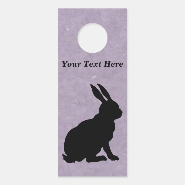 Affichette De Porte Silhouette de lapin noir assis marbré violet (Devant)