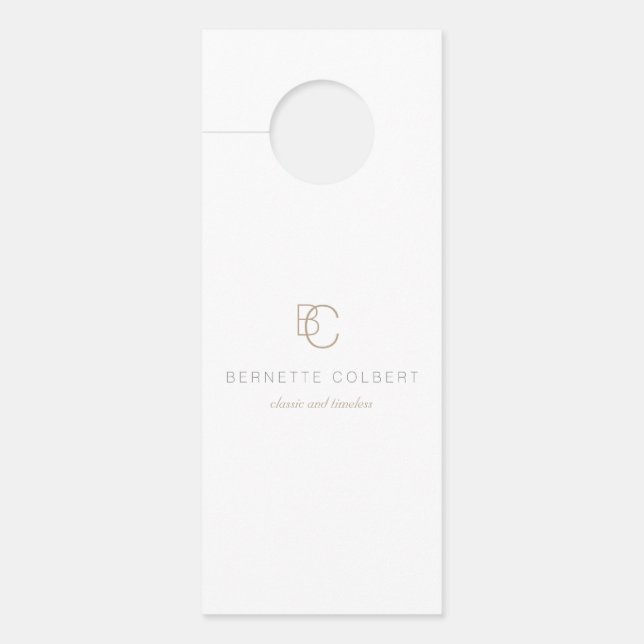 Affichette De Porte Simple Blanc Moderne Deux Monogramme Initial (Devant)