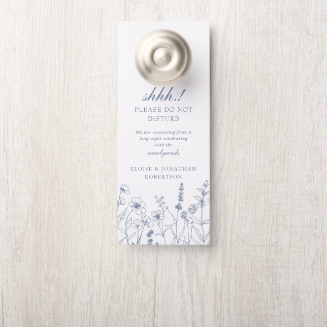 Affichette De Porte Simple Fleur sauvage bleu minimaliste Ne pas déran (Sur le bouton)