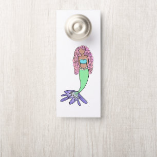 Affichette De Porte sirène arc-en-ciel rose bleu violet vert noir bouc