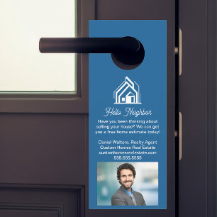 Affichette De Porte Société immobilière bleue Photo de l'agent immobil