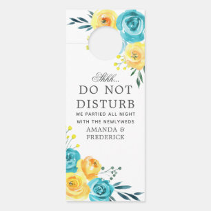 Affichette De Porte Turquoise et fleurs jaunes mariage ne pas déranger
