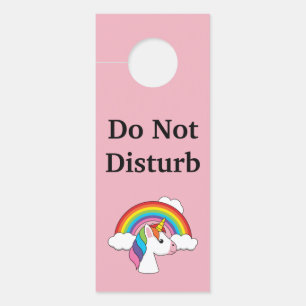 Affichette De Porte Unicorne et arc-en-ciel avec nuages Kawaii