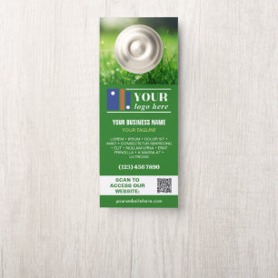Affichette De Porte Vert ton logo QR Code Nom commercial Promo photo