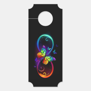 Affichette De Porte Vibrant infinity with rainbow butterfly on black