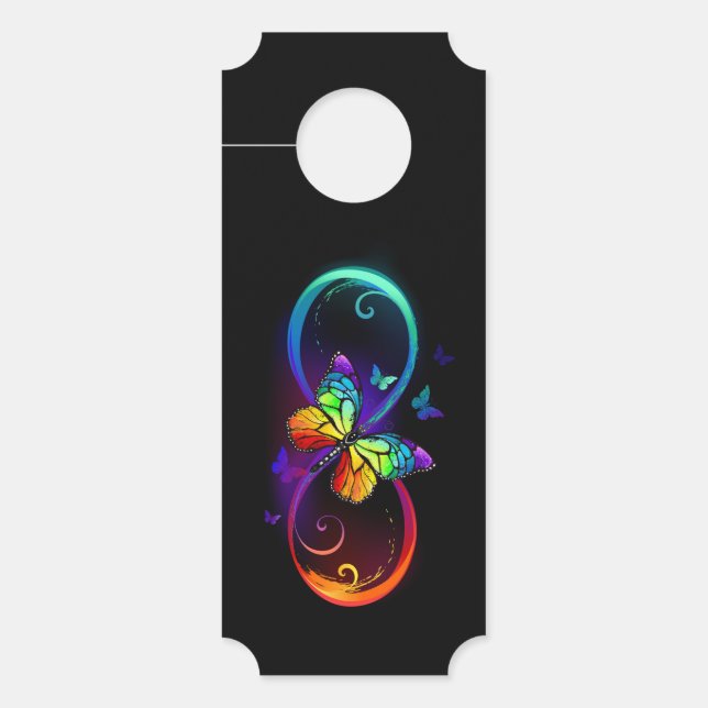 Affichette De Porte Vibrant infinity with rainbow butterfly on black (Devant)