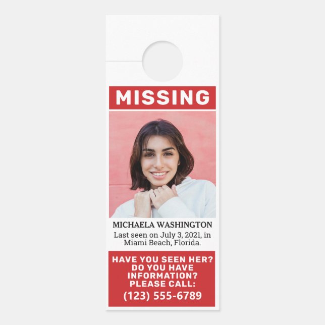 Affichette De Porte VOS Photos & Texte "PERSONNE MANQUANTE" (Devant)