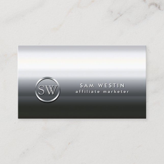 Affiliate Marketer Internet Skills Chrome Monogram Business Card (Front)