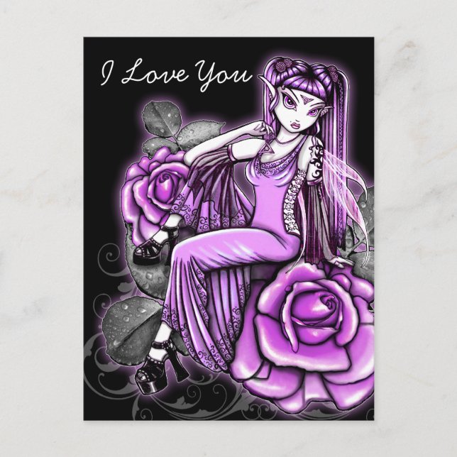 "Affinity" Pink Rose Fairy Art Avery Postcard (Front)
