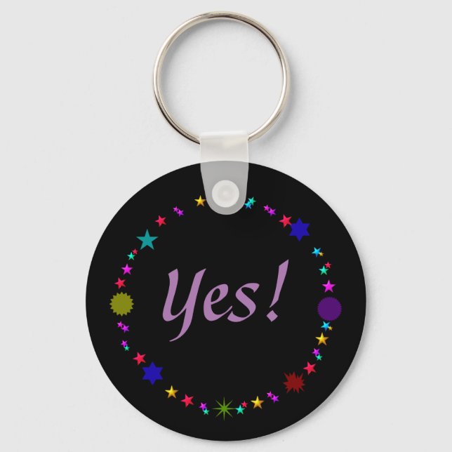 Affirm Yes! Colourful Retro Stars on Black Keychain (Front)