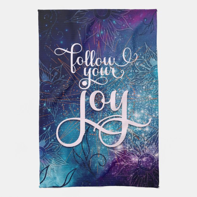 Affirmation Aqua Purple Blue Follow Your Joy Kitchen Towel (Vertical)