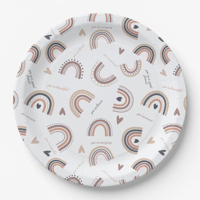 Affirmation Boho Rainbow Theme Party Paper Plates (Front)