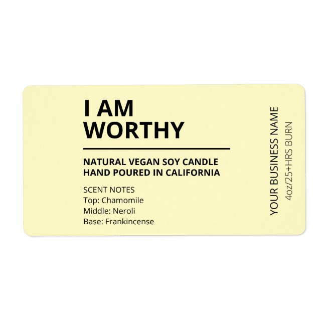 Affirmation Minimalist Yellow Candle Labels (Front)