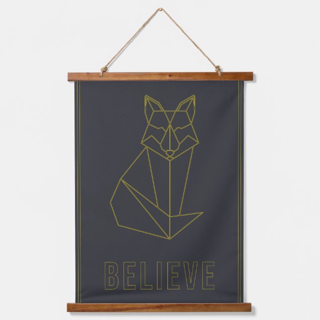 Affirmation poster yellow origami fox believe hanging tapestry (Front)