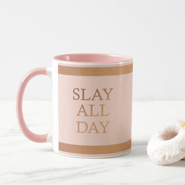 Affirmation Slay All Day Motivational Monogram Mug (With Donut)