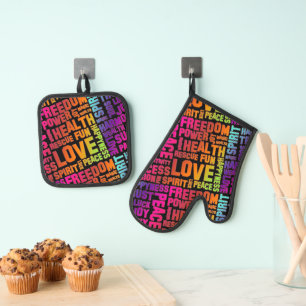 Affirmations of Life - positive words 3a Oven Mitt & Pot Holder Set