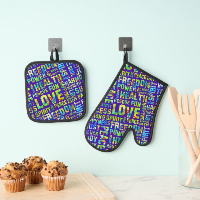 Affirmations of Life - positive words 4b Oven Mitt & Pot Holder Set (Insitu(Hanging))